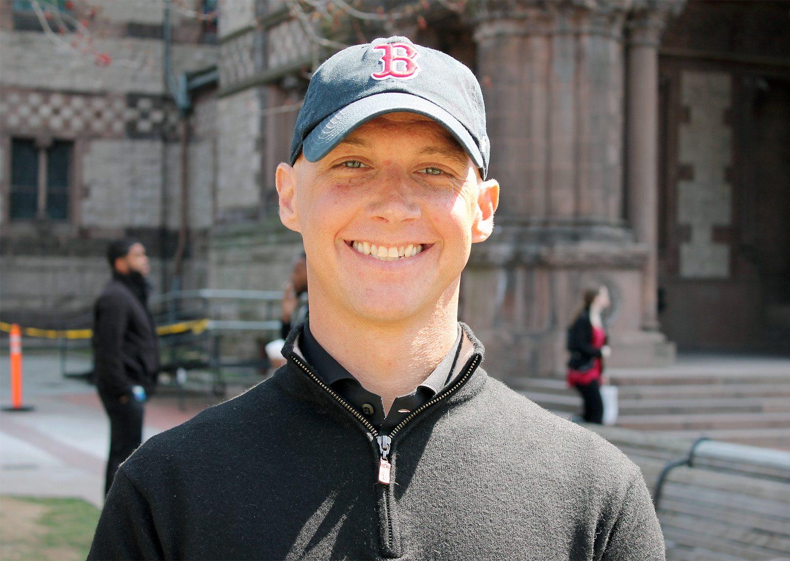 Timmy Harner, who was diagnosed with acute myeloid leukemia in 2015, runs in the 2017 Boston Marathon. PHOTO BY ABIGAIL FREEMAN/ DAILY FREE PRESS STAFF