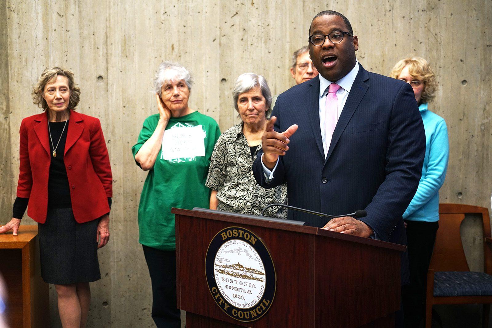 Boston City Councilor Tito Jackson hosts a press conference to introduce “Ordinance Regarding the Prohibition of Research Designated as Biosafety Level 4 (BSL 4) in the City of Boston” Wednesday morning at City Hall. PHOTO BY ALEXANDER NOVAKOVIC/ DAILY FREE PRESS STAFF