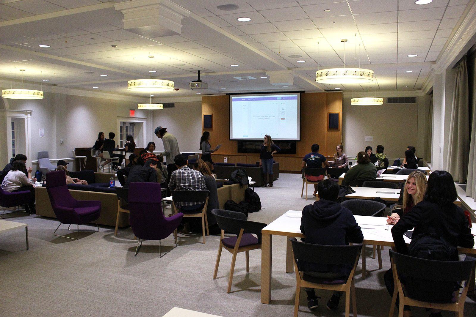 The International Women's Academy Boston University chapter hosts a trivia night at Kilachand Hall Sunday night to raise awareness for the lack of access to proper feminine hygiene products. PHOTO BY COLE SHONEMAN/ DAILY FREE PRESS STAFF