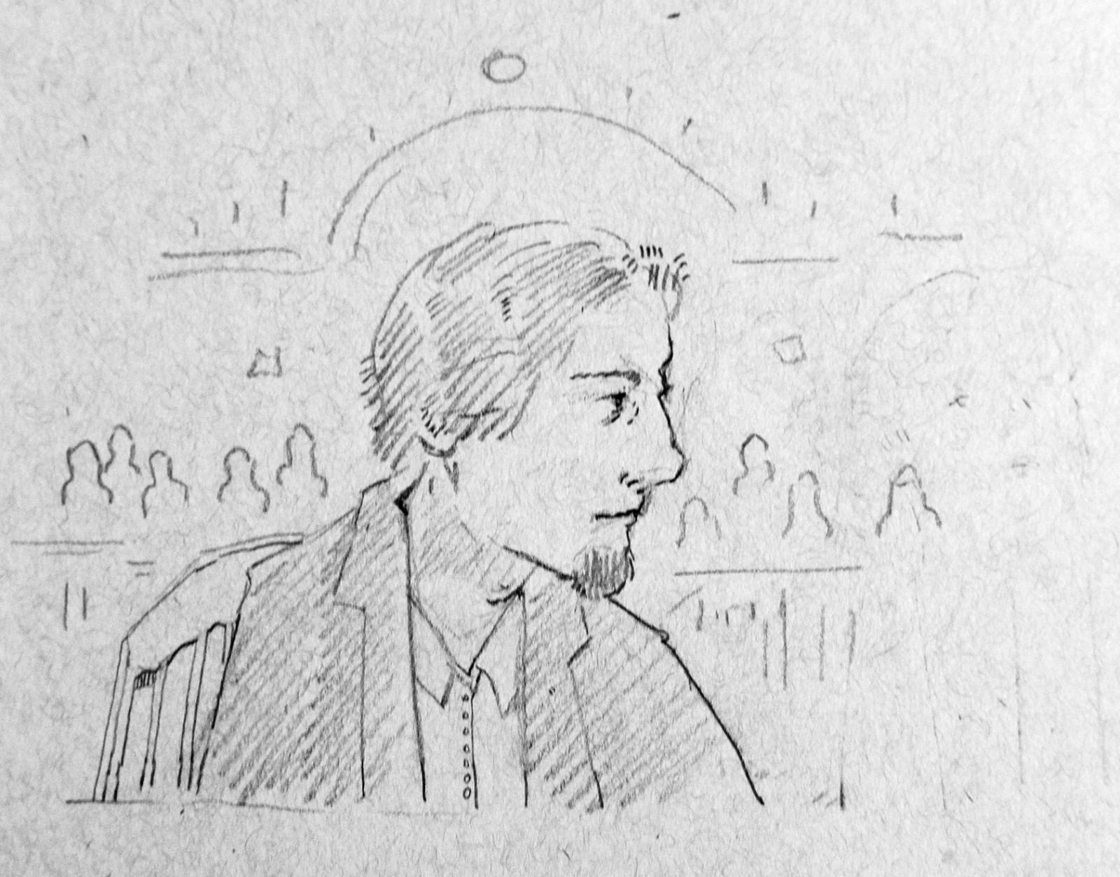 Boston Marathon bomber Dzhokhar Tsarnaev is depicted in a courtroom sketch during the penalty stage of the trial at the John Joseph Moakley United States Courthouse Monday. ILLUSTRATION BY REBECCA NESS/DAILY FREE PRESS STAFF