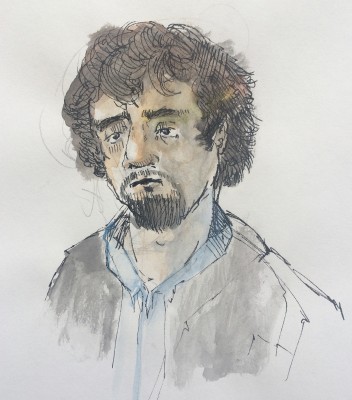 Boston Marathon bomber Dzhokhar Tsarnaev is depicted in a courtroom sketch at the John Joseph Moakley United States Courthouse Thursday, April 30. ILLUSTRATION BY REBECCA NESS/ DAILY FREE PRESS STAFF