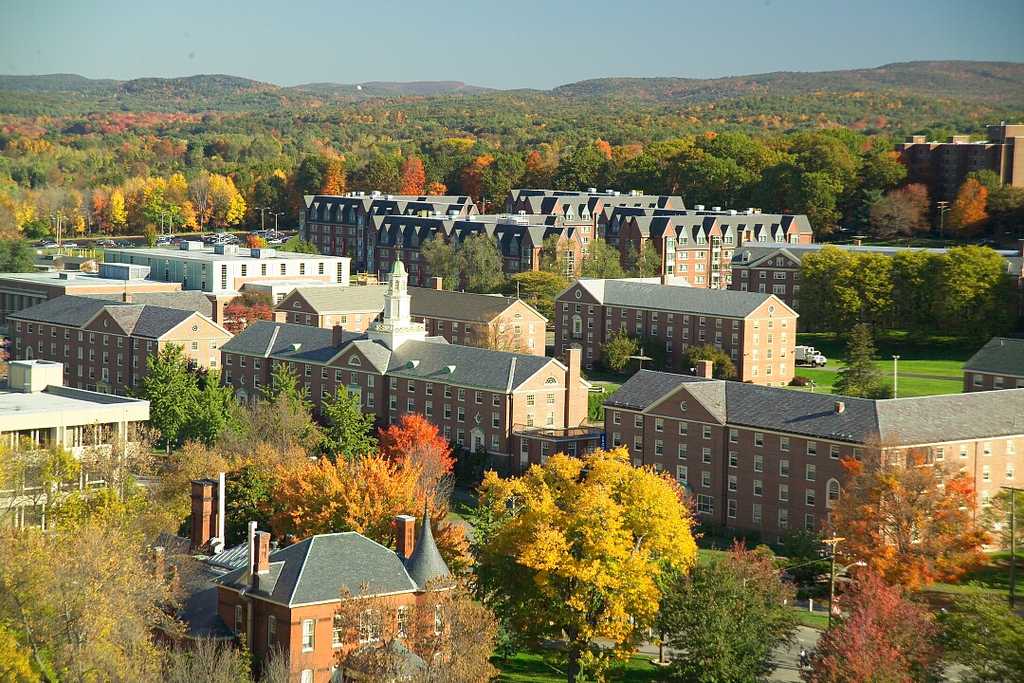 The campus of University of Massachusetts Amherst. Just one out of 15 state universities in Massachusetts has a female president, an indicator of the gender disparity in leadership positions at the state’s higher education institutions highlighted in a new report. COURTESY OF MASSACHUSETTS OFFICE OF TRAVEL &amp; TOURISM
