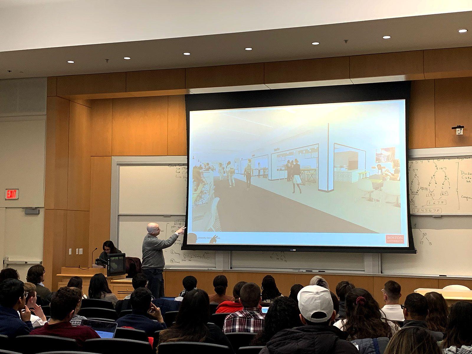 Director of Boston University’s Dining Services Joseph LaChance presents renovation plans for the George Sherman Union to the Undergraduate Student Government Monday. ELLIE YEO/ DAILY FREE PRESS STAFF