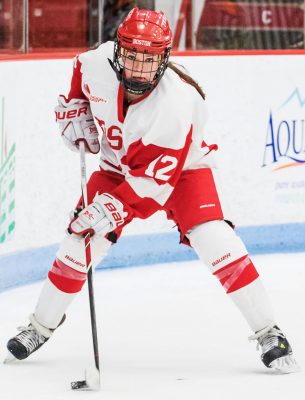 Victoria Bach recorded 6 points over the past weekend and now leads Hockey East in points. PHOTO BY JUSTIN HAWK/ DAILY FREE PRESS STAFF