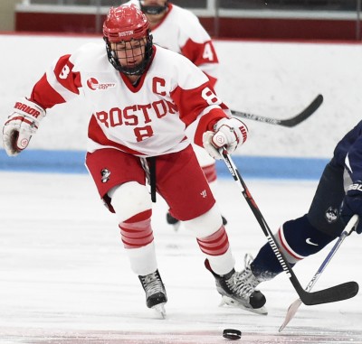 Senior captain Kayla Tutino scored in Saturday's matchup with Northeastern. PHOTO BY MADDIE MALHOTRA/DAILY FREE PRESS STAFF