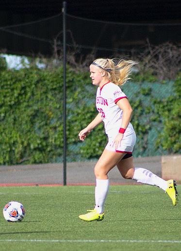 Sophomore midfielder McKenna Kennedy in a match against Lehigh University Saturday. She recorded a shot against Holy Cross as the Terriers went on to win 3-0. VIVIAN MYRON/ DAILY FREE PRESS STAFF