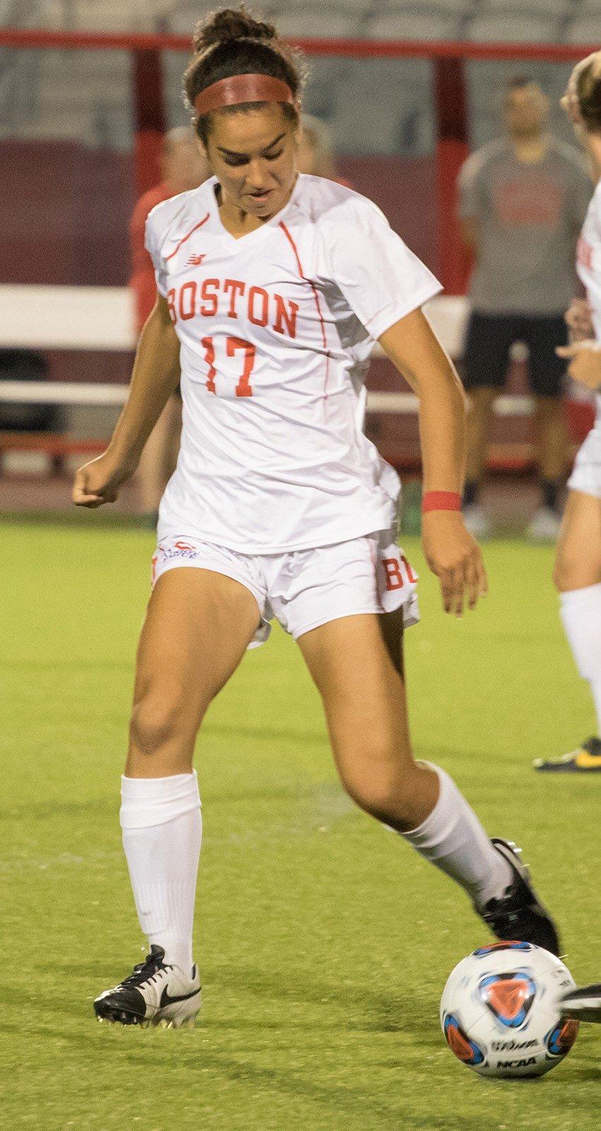 Julianna Chen and the Terriers will take on the College of the Holy Cross at Nickerson Field. PHOTO BY JUSTIN HAWK/ DFP FILE PHOTO