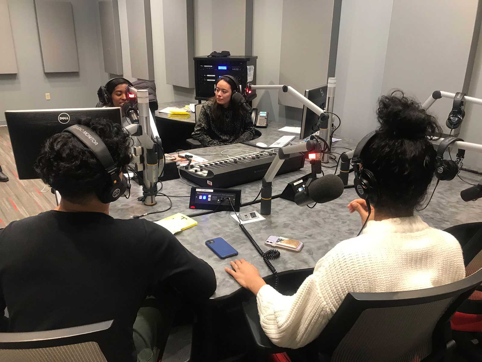 BU students Nyema Wilson, Kendall Castaneda, Sophia Colombo-Abdullah and guest Casey Ramos host “The Minority Connection Initiative,” WTBU Radio’s new BU in the Morning segment that discusses diversity and inclusion. COURTESY WTBU