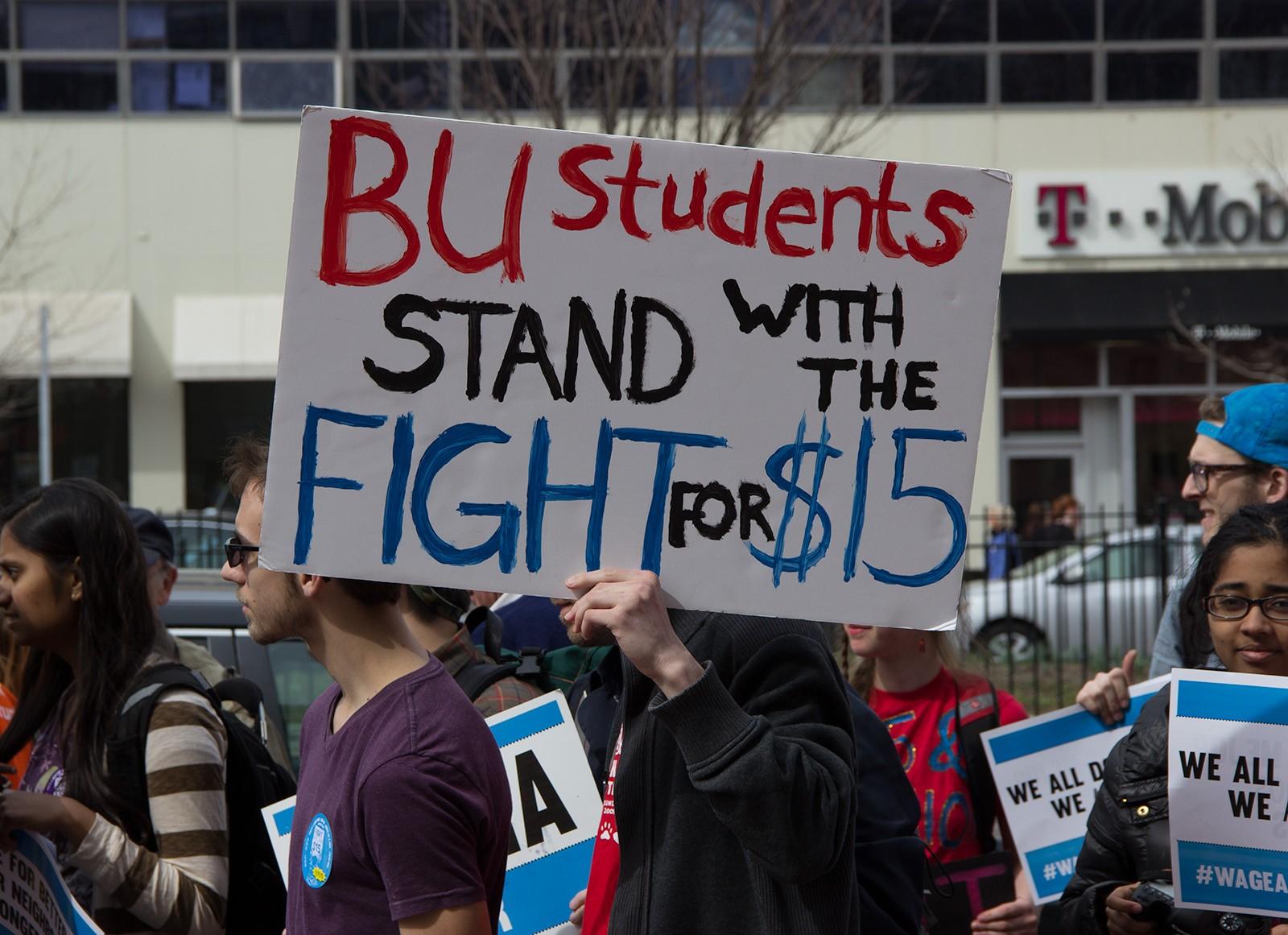 BU community members join thousands in rally for minimum wage raise