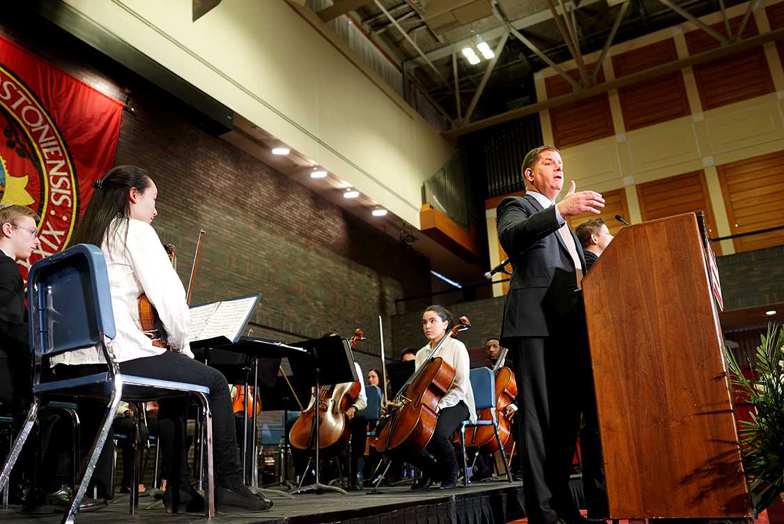 Boston Mayor Martin J. Walsh speaks at the celebration co-hosted by the City of Boston and Boston University. SOPHIE PARK/ DAILY FREE PRESS STAFF