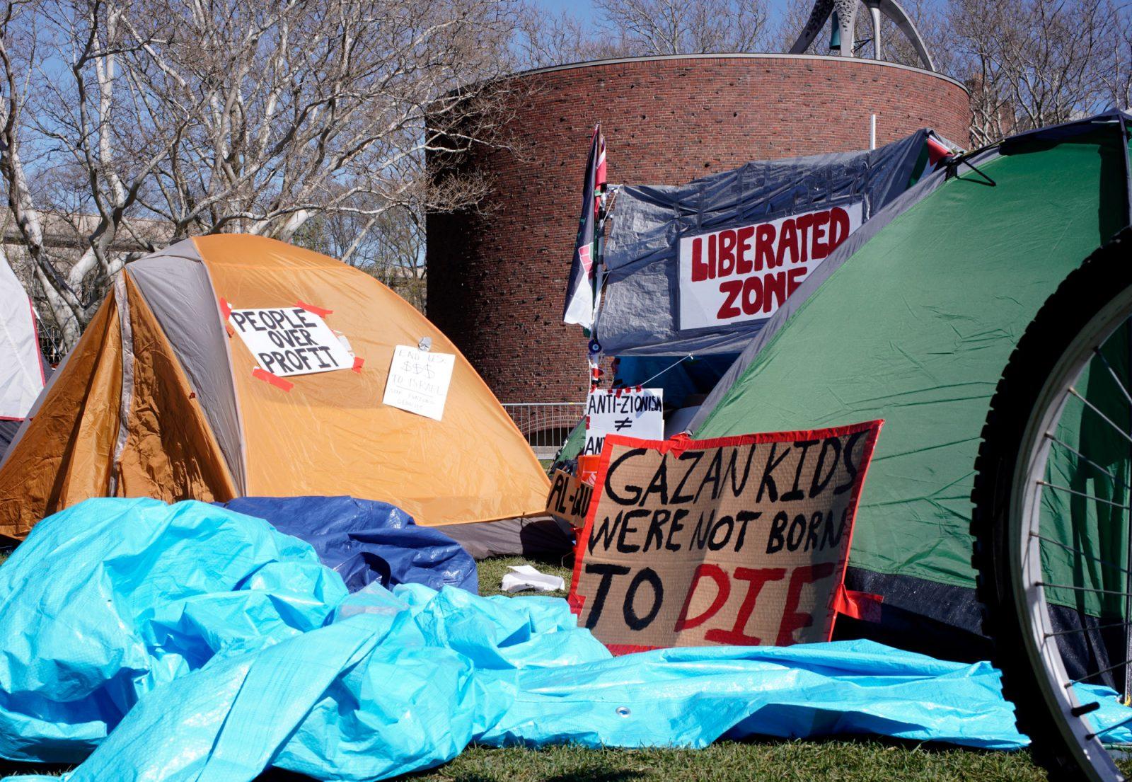 Tents in a pro-Palestinian encampment at Massachusetts Institute of Technology on Tuesday. 108 people were arrested at a tent encampment in a public alley adjacent to Emerson College Thursday morning. COURTESY OF DAVID YEUNG