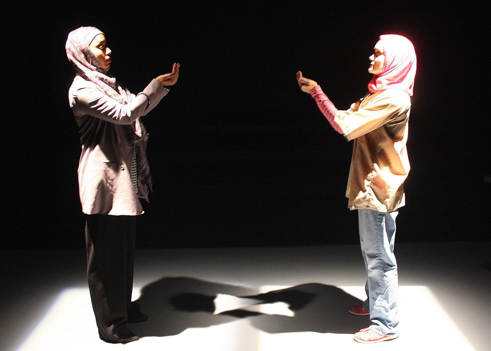 Selina Fillinger’s play “Faceless,” featuring Aina Adler and Ashley Risteen, runs at Boston Center for the Arts from Sept. 15 to Oct. 7. PHOTO COURTESY RICHARD HALL AND SILVERLINE IMAGES
