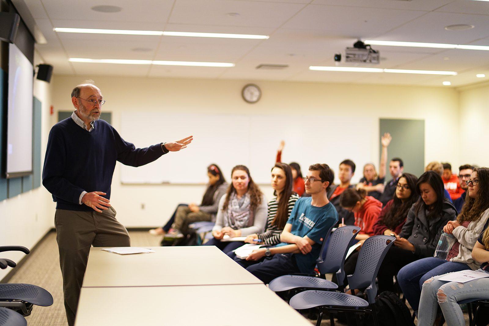 Professors speak Boston University staff and students Tuesday night at the Yawkey Center for Student Services regarding the impact of the current administration on science. PHOTO BY ALEXANDER NOVAKOVIC/ DAILY FREE PRESS STAFF