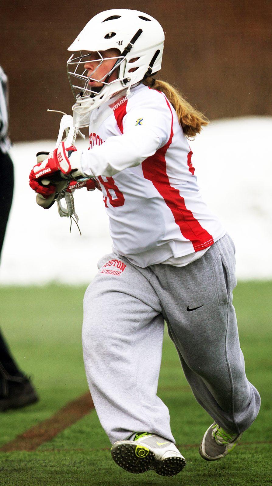 Caroline Meegan recorded a career-high 18 saves against Lafayette last weekend. PHOTO BY ALEXANDRA WIMLEY/ DAILY FREE PRESS STAFF
