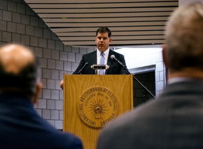Boston Mayor Martin Walsh speaks at the start of "Fighting Addiction in The Hub," an inaugural program to combat opioid addiction, in Dorchester on Friday morning. PHOTO BY BRIAN SONG/DAILY FREE PRESS STAFF
