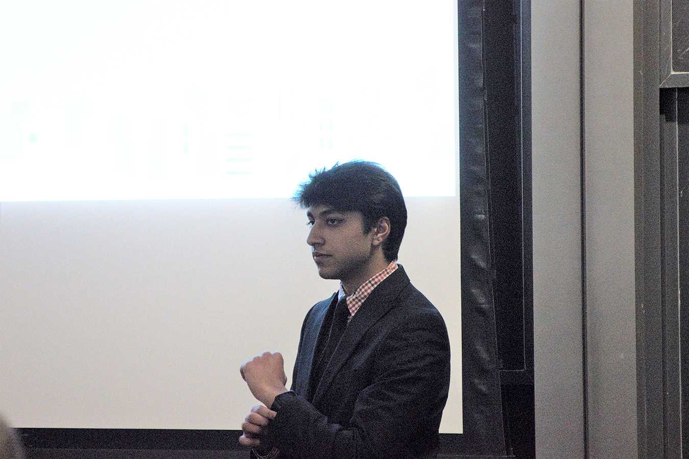Vice President of Academic Affairs Aditya Jain presents his FAIR Health Act to the student body. The proposal lost in a 7-22 vote on the senate floor. LEXI MATTHEWS/ DAILY FREE PRESS STAFF