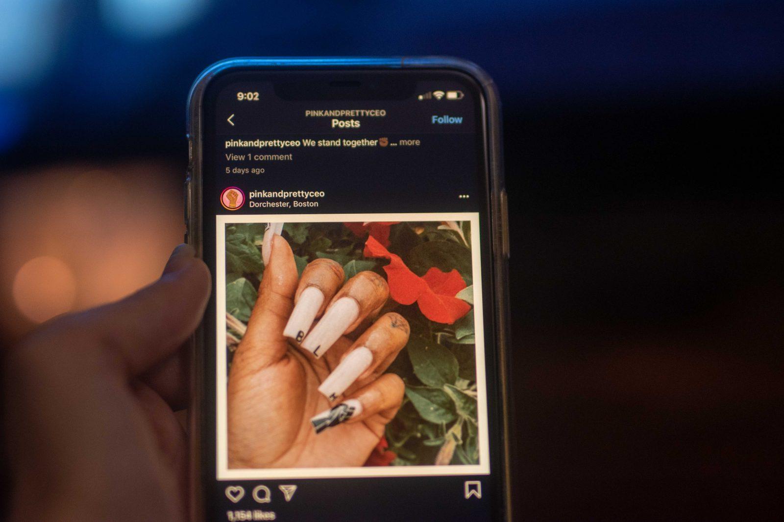 Mother-daughter duo Dana Bonner and Florence Taylor of Dorchester’s Pink & Pretty nail salon showcase their craft on their Instagram page, @pinkandprettyceo. ILLUSTRATION BY LAURYN ALLEN/ DAILY FREE PRESS STAFF