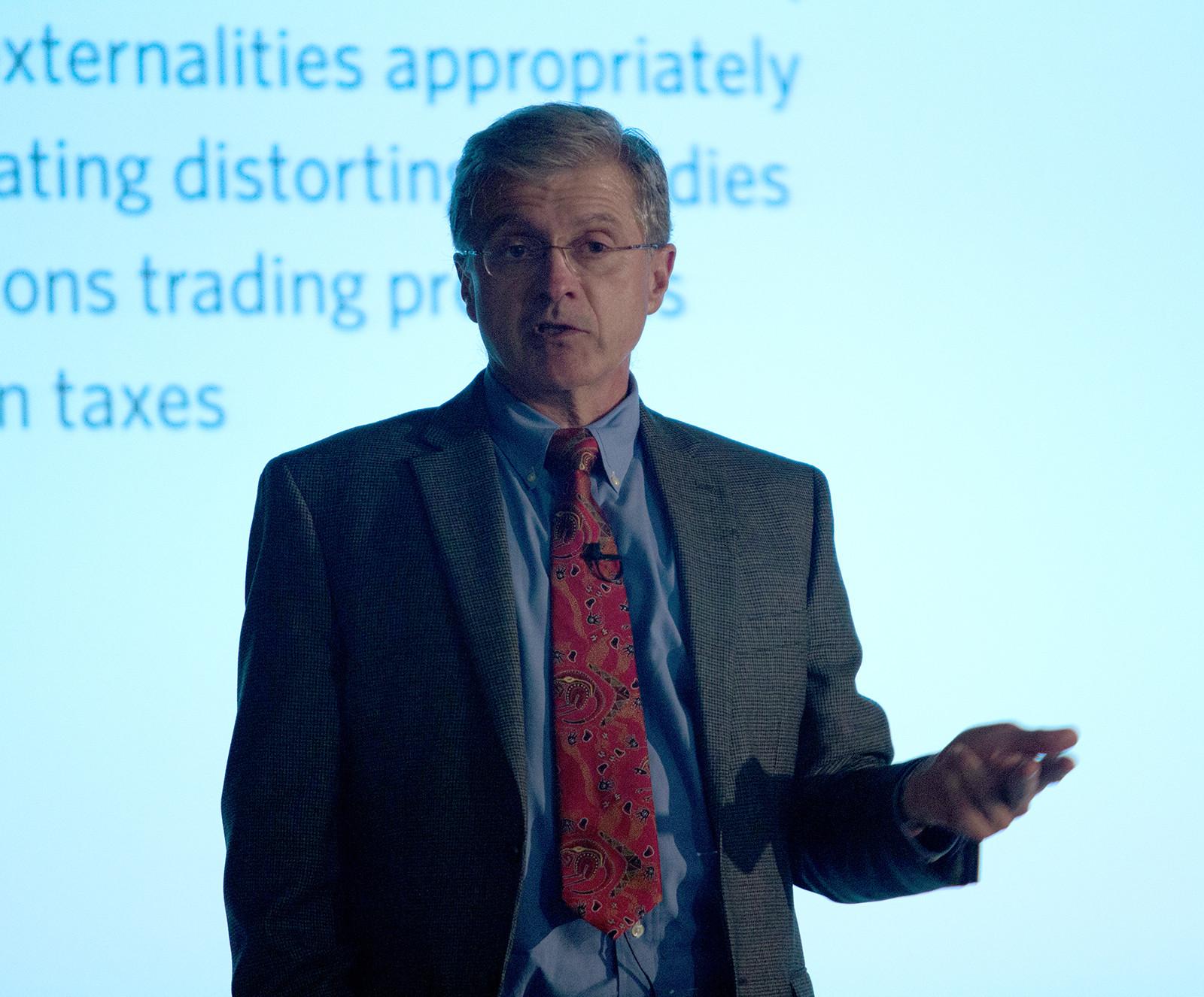 Director of the Frederick S. Pardee Center for the the Study of the Longer-Range Future and Professor Anthony Janetos speaks during the Climate Change Adaptation and Mitigation Forum at the George Sherman Union Tuesday. PHOTO BY ANN SINGER/DAILY FREE PRESS STAFF