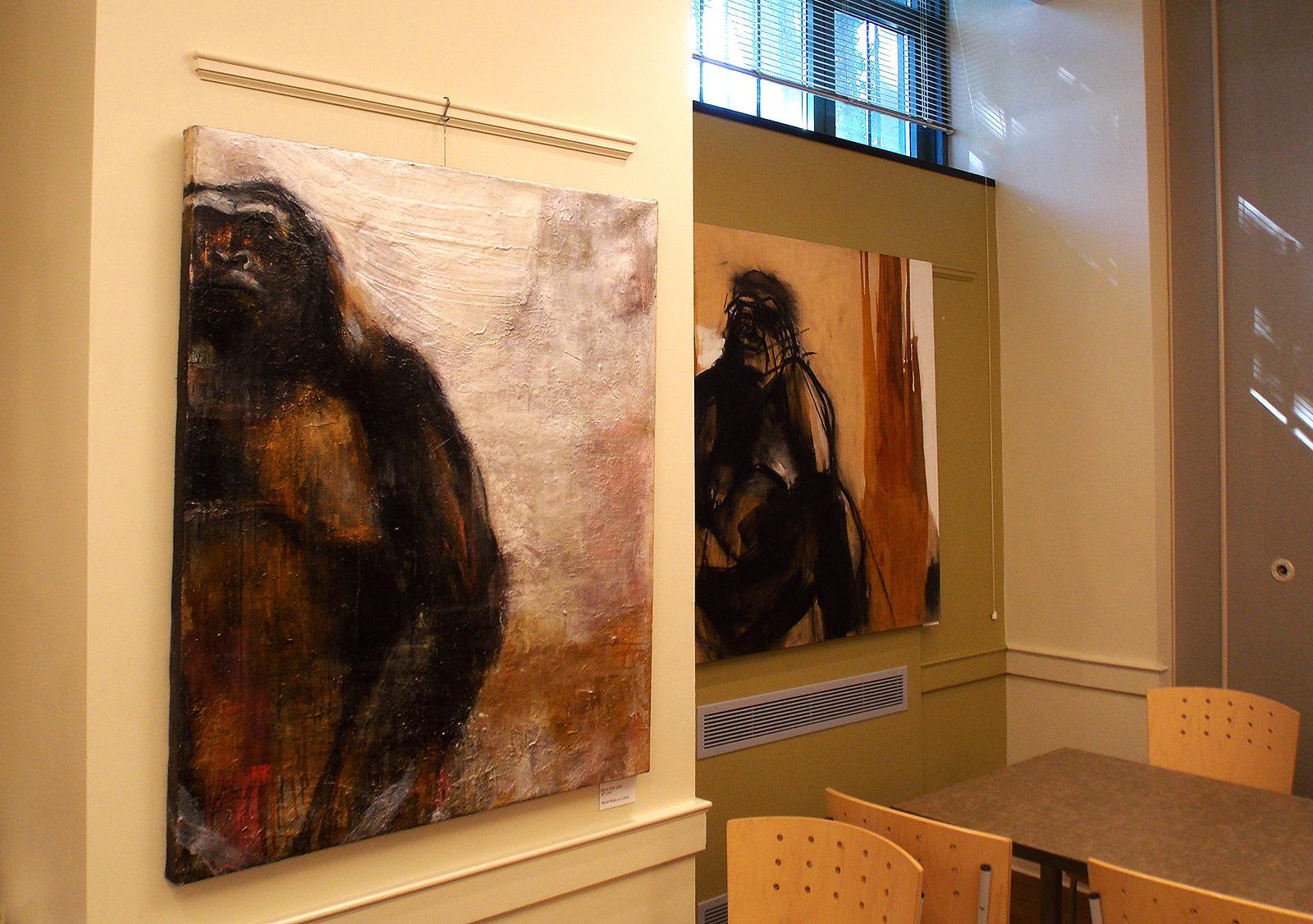 Artist Jen Bradley’s record of her experience with gorillas, “Ape Drawing Project,” is featured in the School of Theology until Dec. 20. PHOTO BY ELIZA SHAW/ DAILY FREE PRESS STAFF