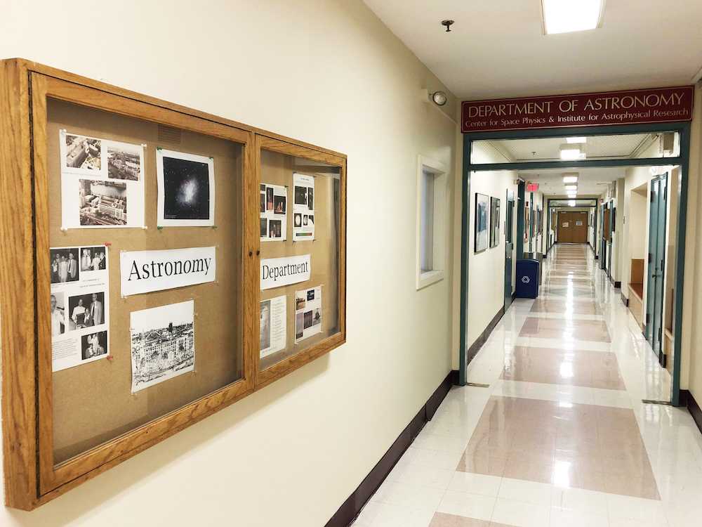 The Astronomy Department in CAS. Philip Muirhead, a BU astronomy professor, is leading a team that is assembling a list of red dwarf stars for NASA's latest satellite, TESS, to explore. PHOTO BY ANDRES PICON/DAILY FREE PRESS STAFF

