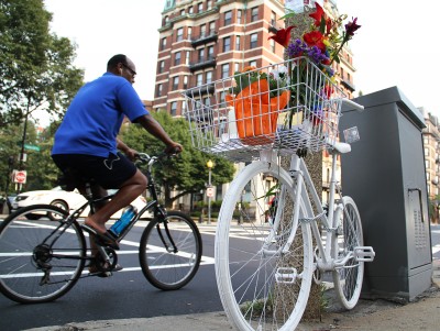 Following the death of cyclist Anita Kurmann, 38, on Aug. 7, 2015, there will be increased safety measures implemented at the intersection of Beacon Street and Massachusetts Avenue. PHOTO BY SARAH SILBIGER/DAILY FREE PRESS STAFF