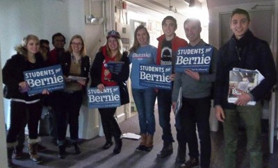 Students from Boston University Students for Bernie spent Saturday at Dartmouth College visiting dorms to inform students about their nearest polling location in preparation for the New Hampshire primaries Tuesday. PHOTO COURTESY BOSTON UNIVERSITY STUDENTS FOR BERNIE 