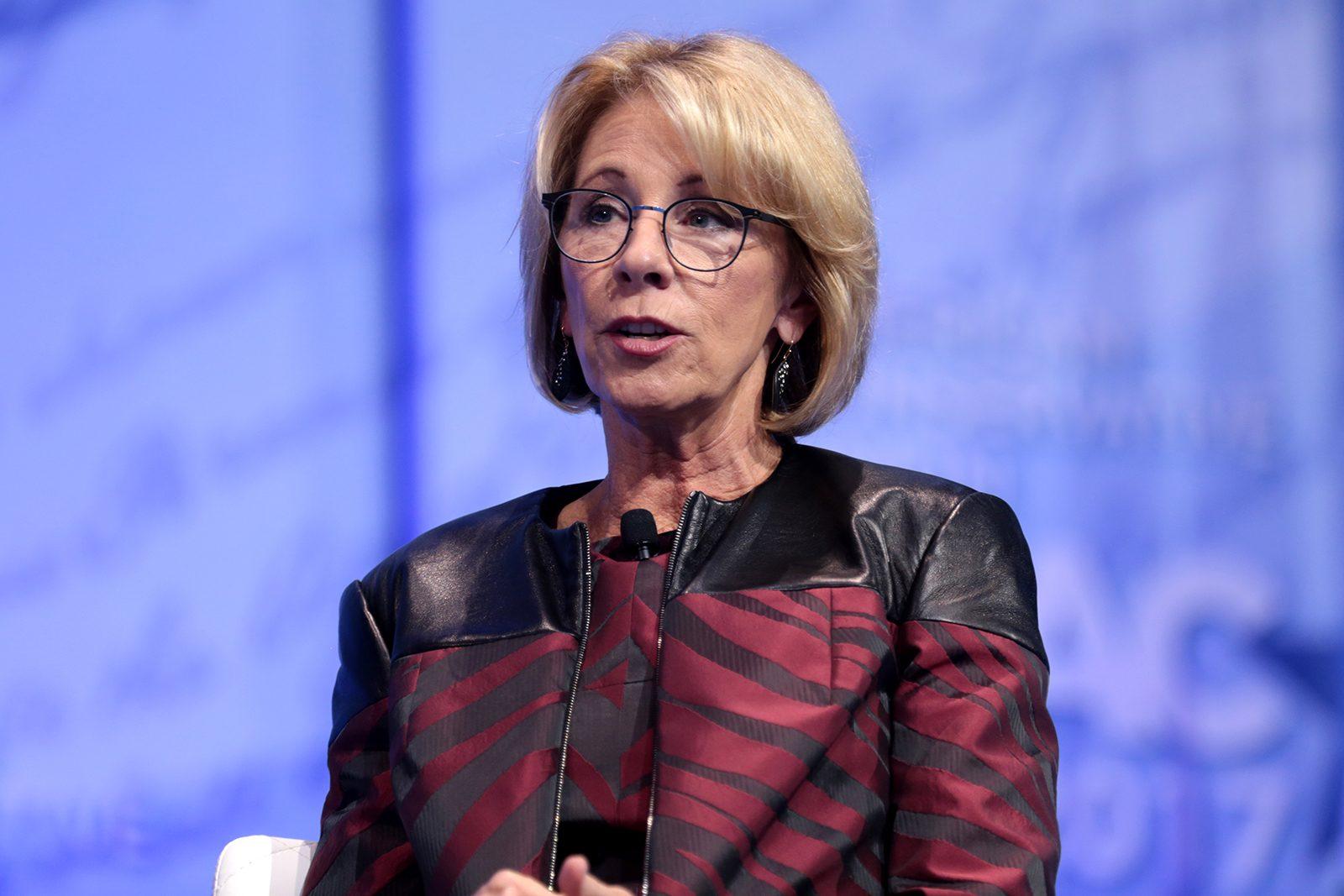 U.S. Secretary of Education Betsy DeVos speaks at the Conservative Political Action Conference (CPAC) in National Harbor, Maryland, in February 2017. DeVos’ proposed change to the Title IX law would make colleges less responsible for investigating complaints of sexual assault. COURTESY OF GAGE SKIDMORE VIA WIKIMEDIA COMMONS