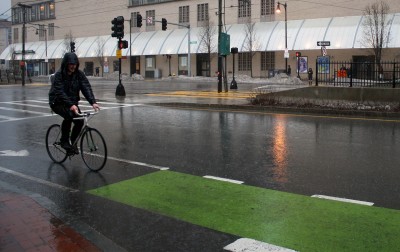 The City of Boston announced Tuesday that existing bike lanes will be replaced with protected bike lanes from the Boston University Bridge to Packard’s Corner. PHOTO BY BETSEY GOLDWASSER/DAILY FREE PRESS STAFF