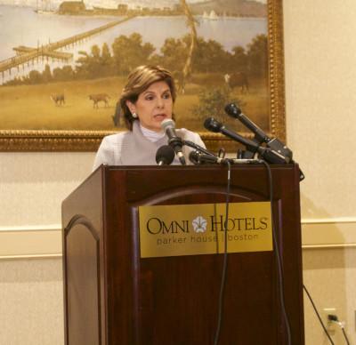 Attorney Gloria Allred, who represents Judy Huth, makes a statement on Bill Cosby’s deposition Saturday at the Omni Parker House. PHOTO BY MINA CORPUZ/DAILY FREE PRESS STAFF