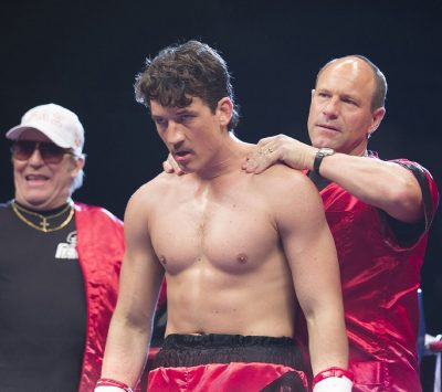 Aaron Eckhart, Ciarán Hinds and Miles Teller in “Bleed for This.” PHOTO COURTESY OPEN ROAD FILMS