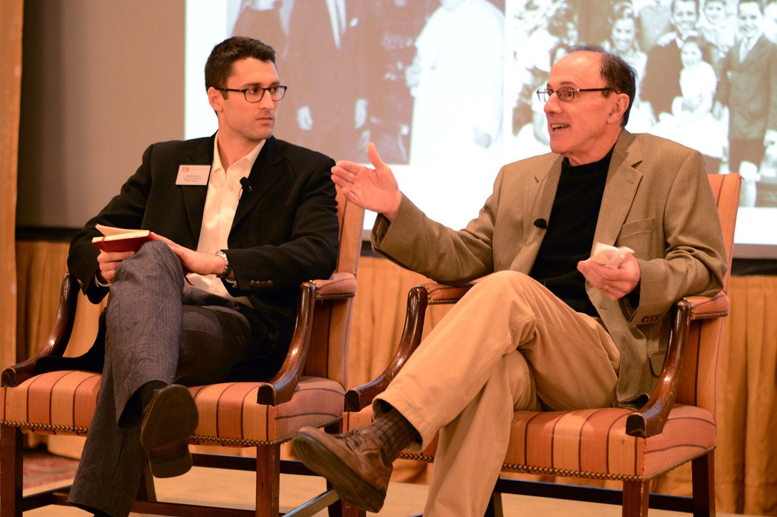 Larry Tye partakes in a Q&A session about his recently released book “Bobby Kennedy: The Making of a Liberal Icon” Tuesday night in the Metcalf Trustee Center. PHOTO BY VIGUNTHAAN THARMARAJAH/ DAILY FREE PRESS CONTRIBUTOR