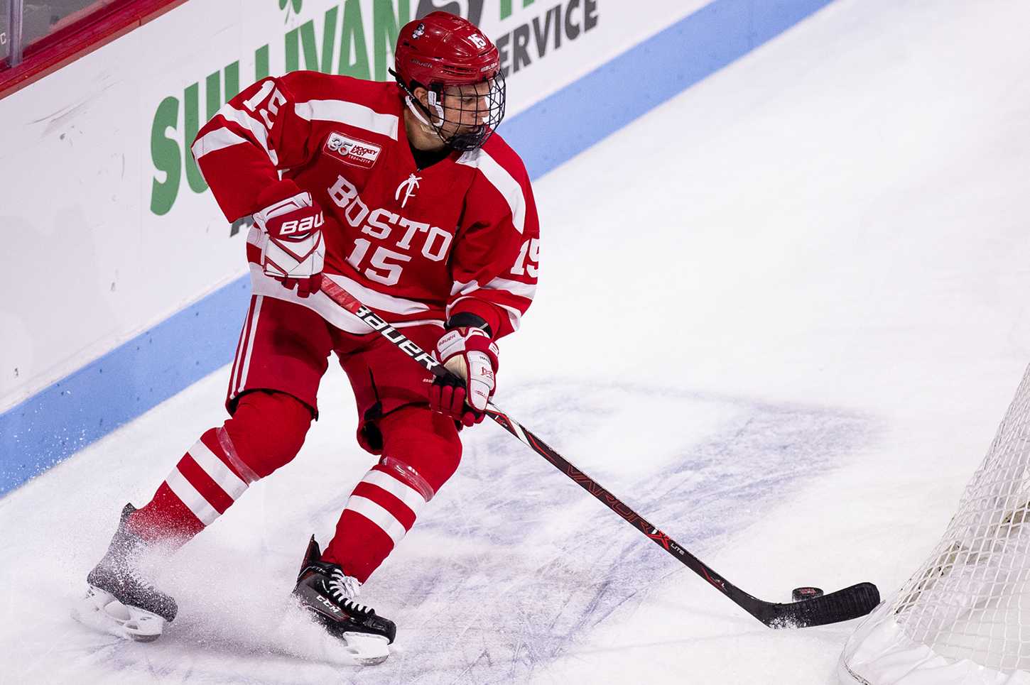 Sophomore forward Shane Bowers in an exhibition game against Acadia University Saturday, where his assist contributed to the 7-1 win. MADDIE MALHOTRA/ DAILY FREE PRESS STAFF