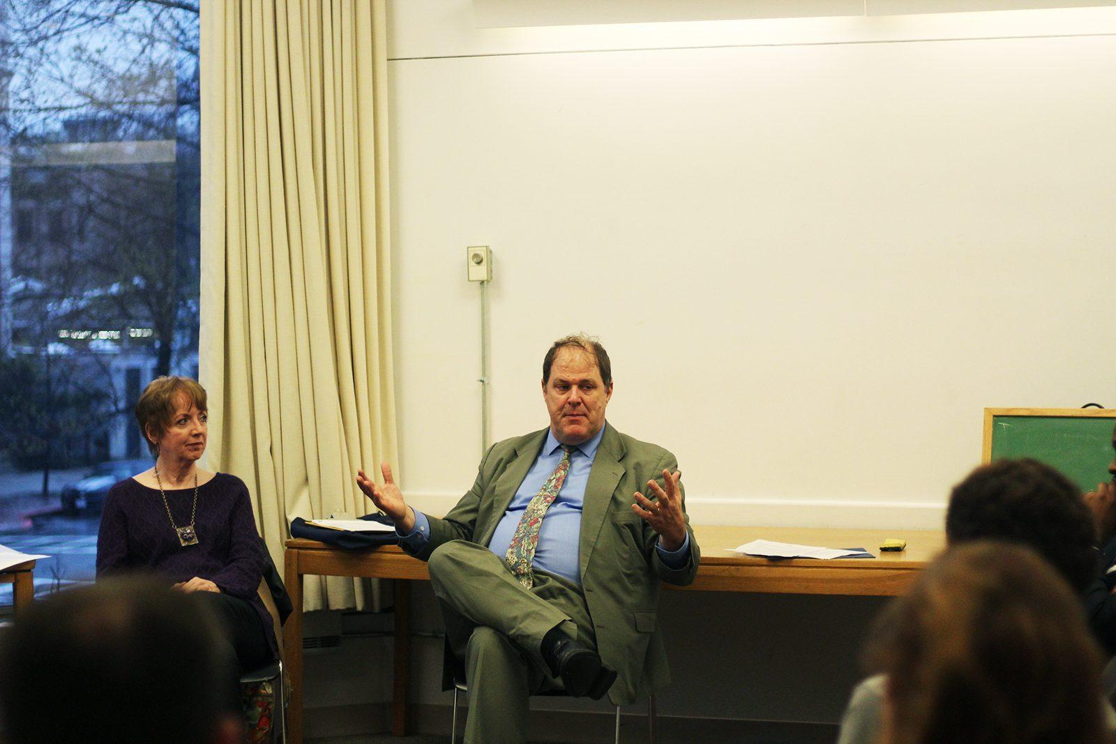 Gus Bickford, elected chair of the Massachusetts Democratic Party, speaks Tuesday night at the Boston Public Library at the Future of the MA Democratic Party event. PHOTO BY FRANCHESCA VIAUD/ DAILY FREE PRESS STAFF