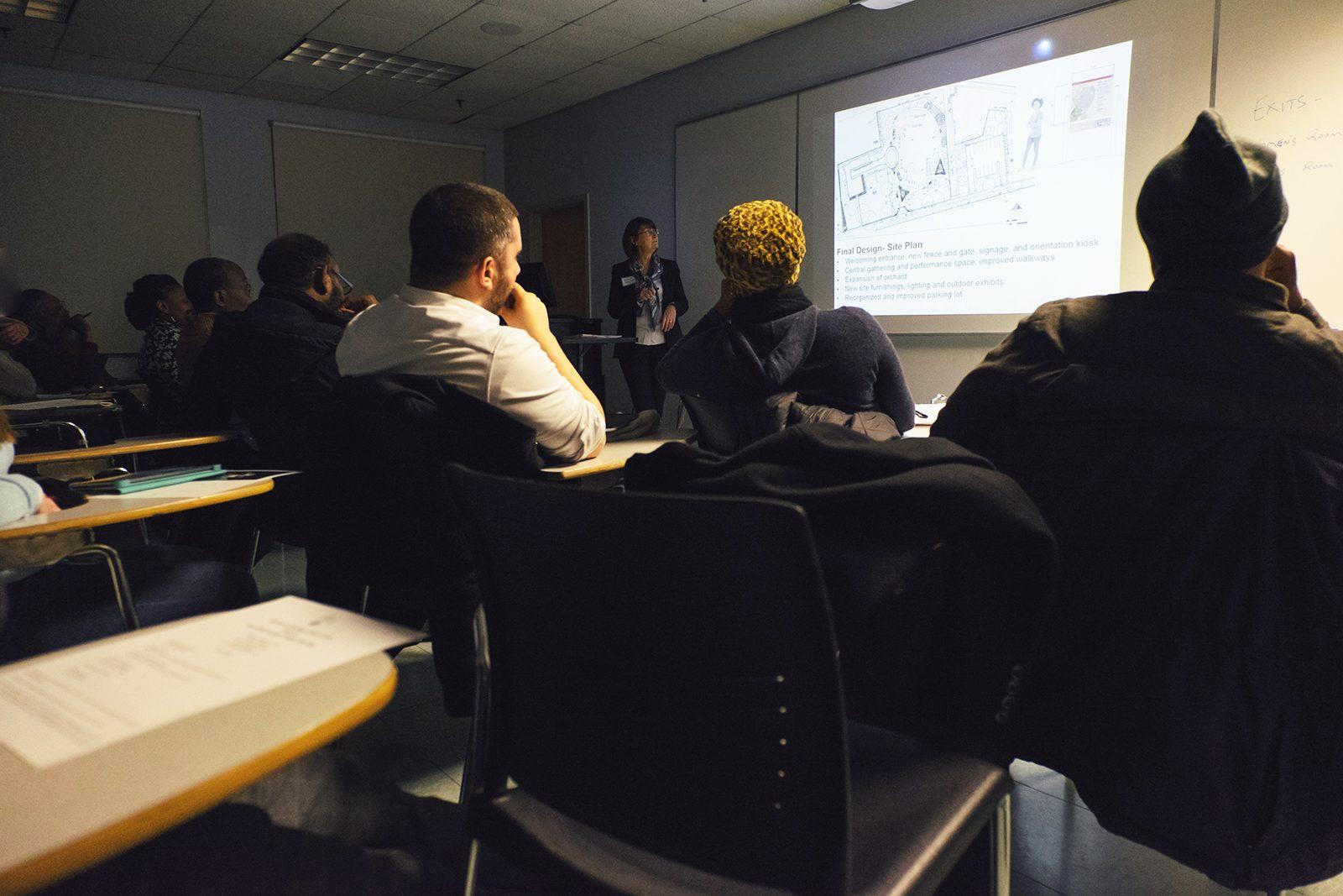 Locals gather at Roxbury Community College Thursday night to discuss how to improve Roxbury Heritage State Park. PHOTO BY BRIAN SONG/ DAILY FREE PRESS STAFF