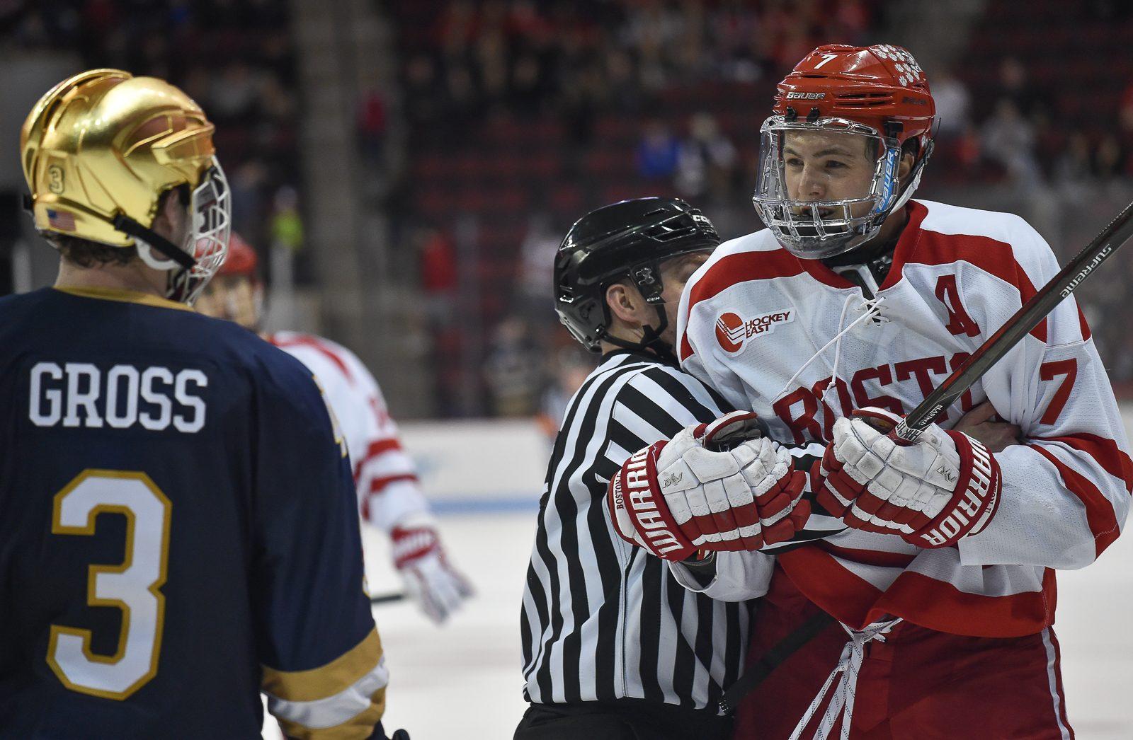 Charlie McAvoy finished the night with a minus-2 rating. PHOTO BY MADDIE MALHOTRA/ DAILY FREE PRESS STAFF 
