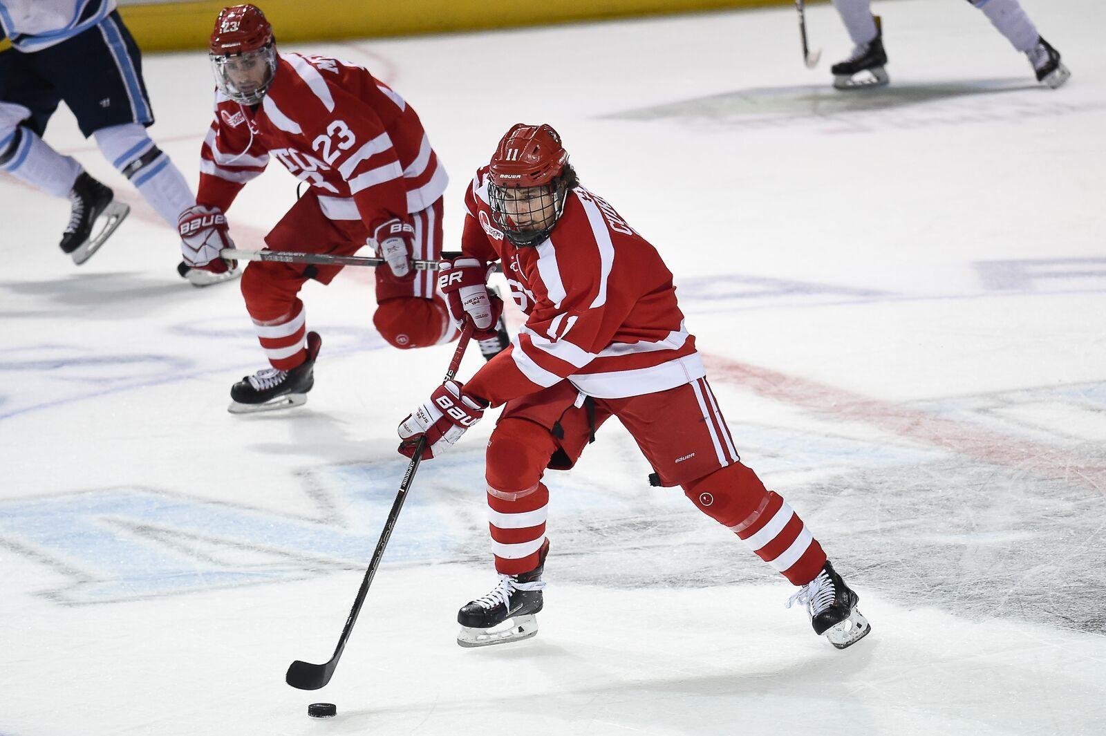 Junior forward Patrick Curry in a game against the University of Maine in November 2017. Curry is tied for second most goals for the Terriers in the current season. MADDIE MALHOTRA/ DAILY FREE PRESS STAFF