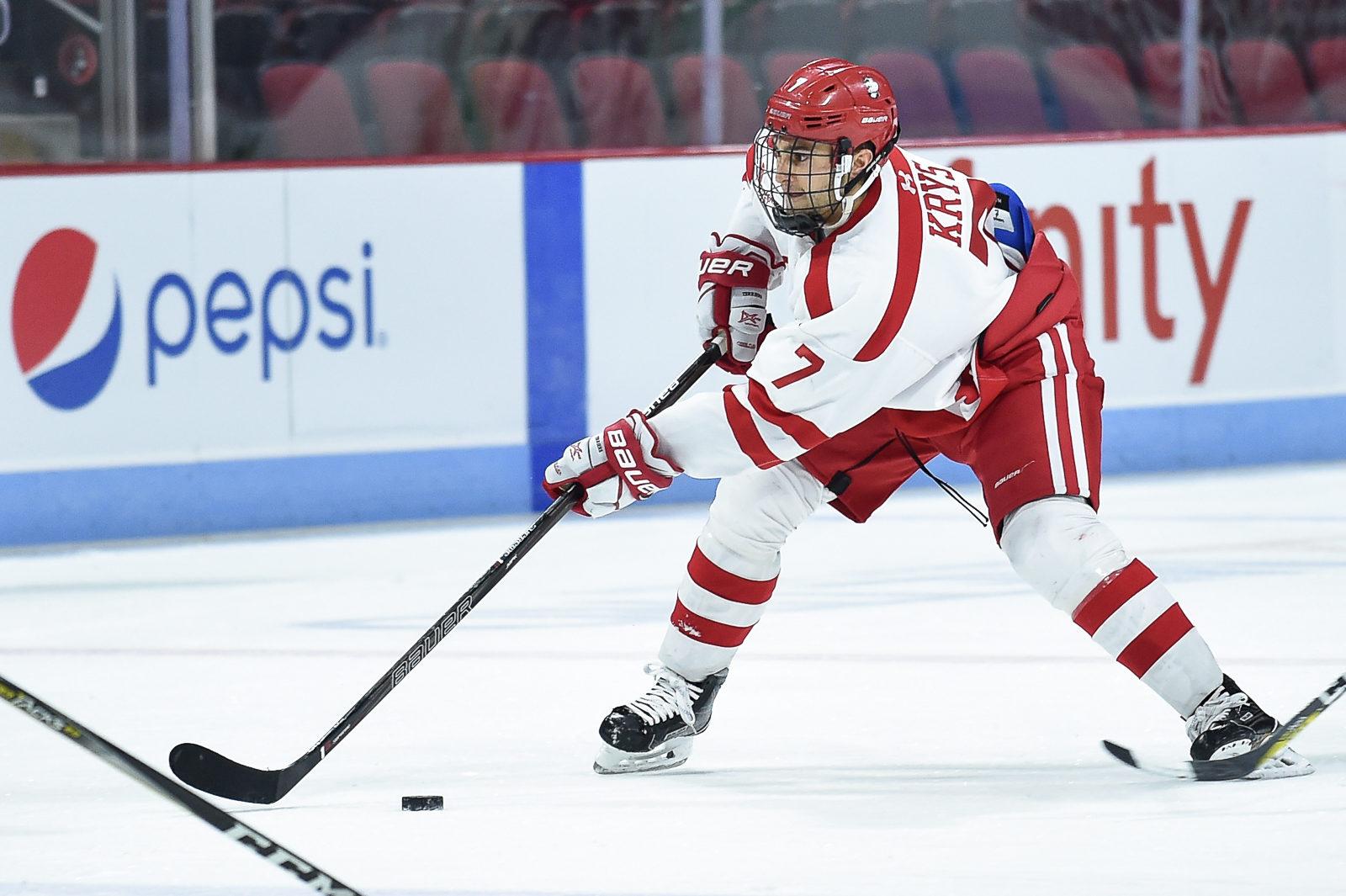 Sophomore defensman Chad Krys and the Terriers will look to improve to 2-0 this weekend. PHOTO BY MADDIE MALHOTRA/ DAILY FREE PRESS STAFF 
