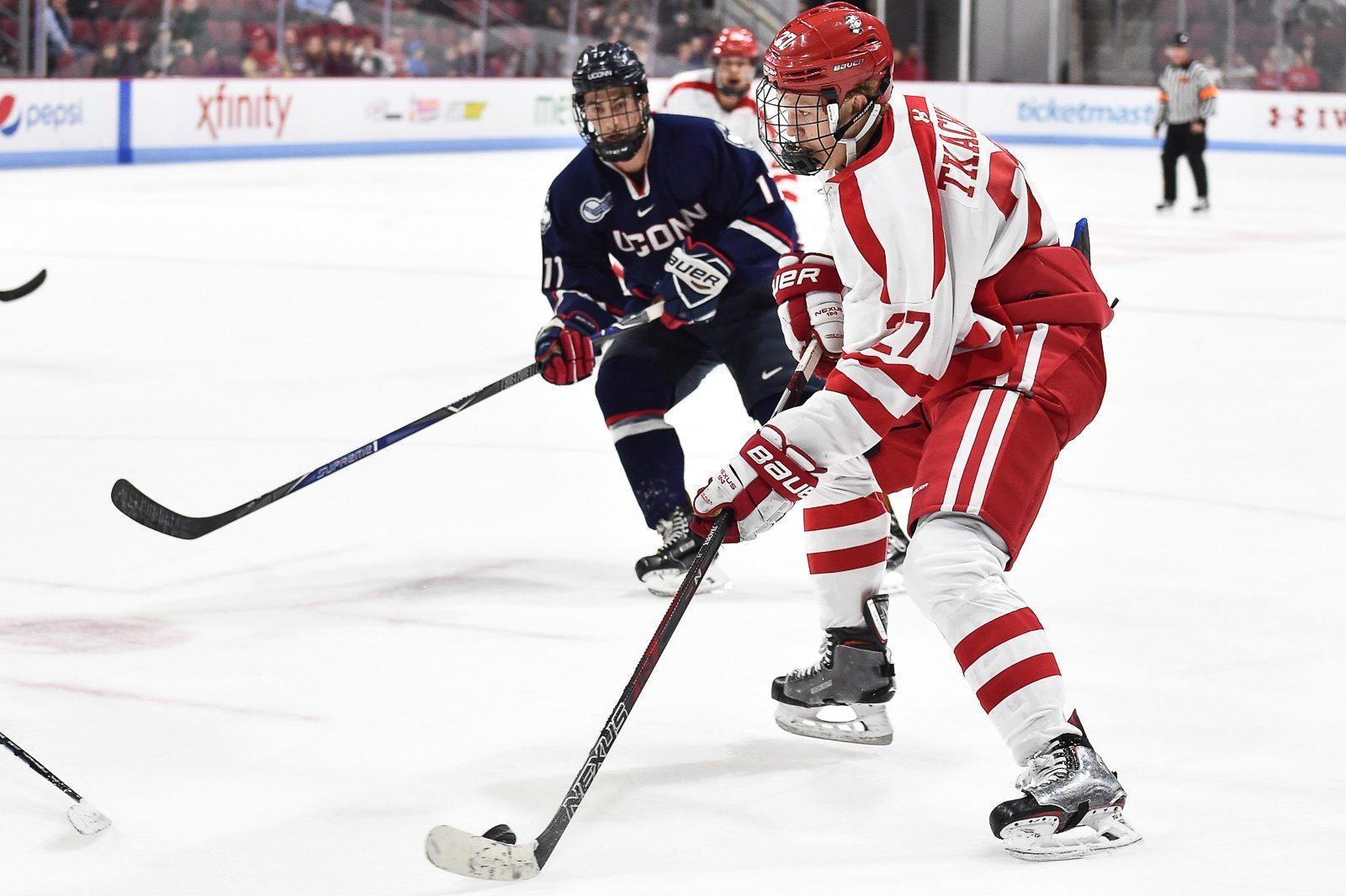 Freshman forward Brady Tkachuk and the Terriers will take on UConn and Merrimack for the third time this season. PHOTO BY MADDIE MALHOTRA/ DAILY FREE PRESS STAFF