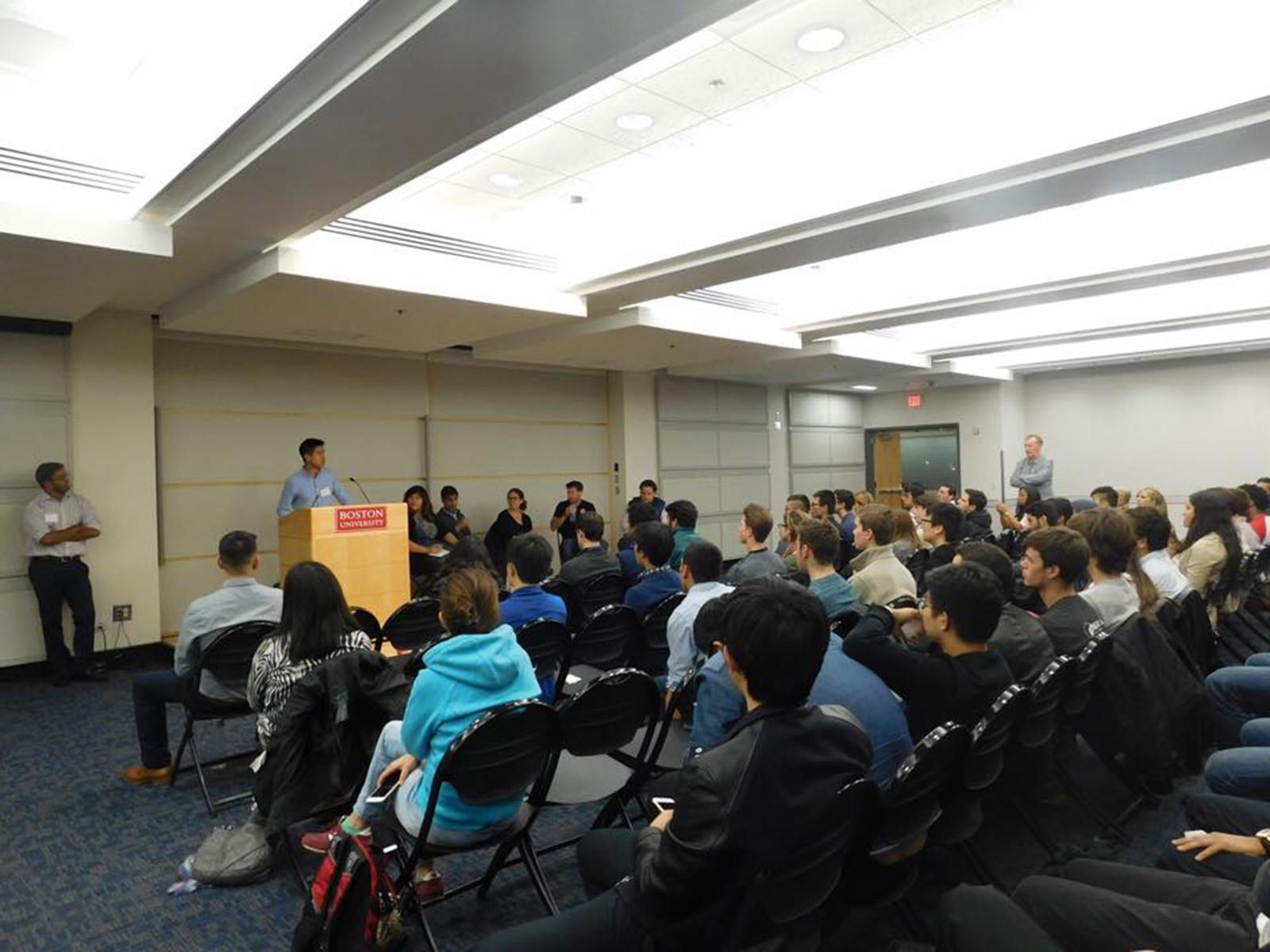 The Boston Undergrad Innovators met for the first time with Boston University's Entrepreneurship Club on Tuesday for the “Intro to Boston Startups & Tech for Undergrads” event. PHOTO COURTESY BOSTON UNIVERSITY ENTREPRENEURSHIP CLUB