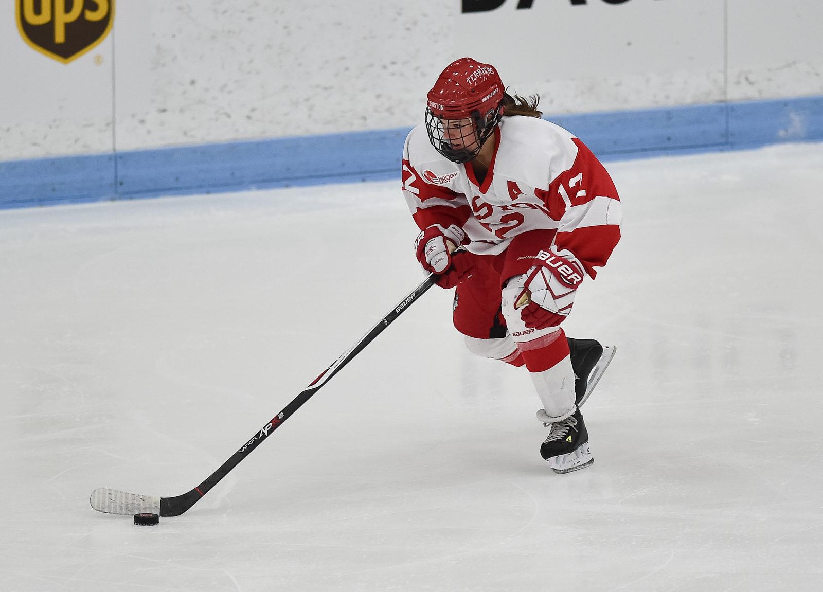 Senior forward Victoria Bach and the Terriers will look to ride their momentum into their next game. PHOTO BY MADDIE MALHOTRA/ DAILY FREE PRESS STAFF