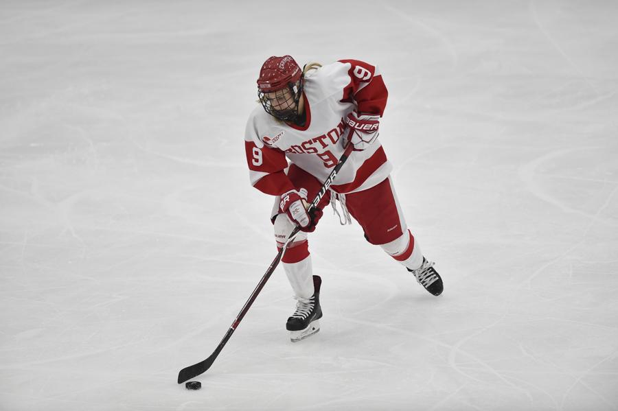 Sophomore defenseman Abby Cook secured the primary assist on both goals in the Terriers' first matchup against UNH. PHOTO BY MADDIE MALHOTRA/ DFP FILE PHOTO 