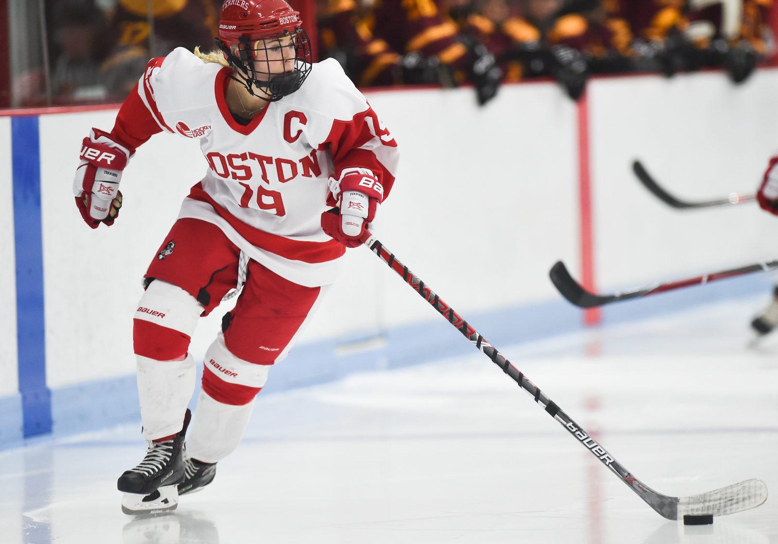Senior forward and captain Rebecca Leslie leads the team with seven goals and has a point in six out of the last seven games. PHOTO BY MADDIE MALHOTRA/ DAILY FREE PRESS STAFF