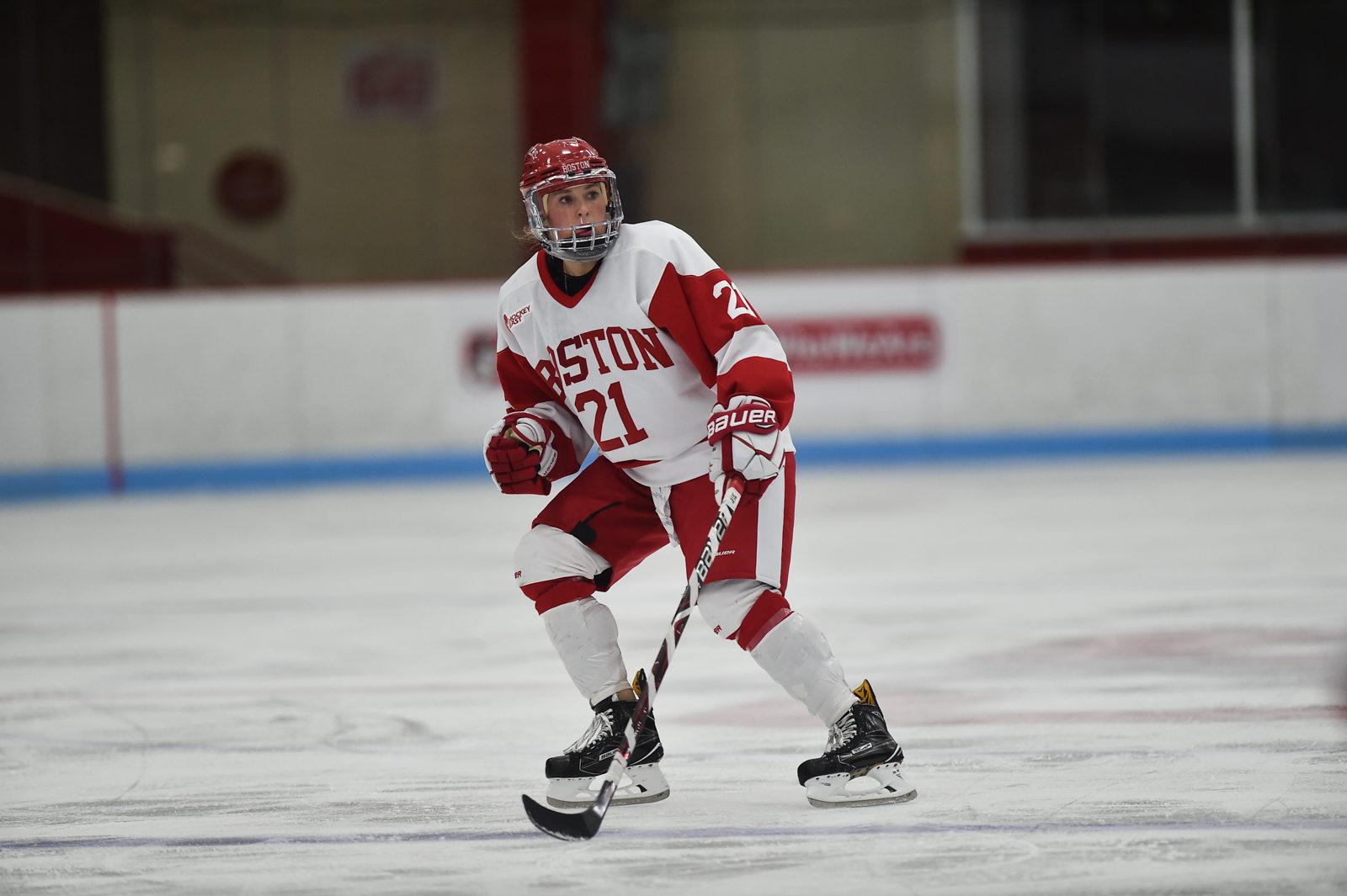Transfer redshirt sophomore Abbey Stanley will be one of the many new faces skating around at the Walter Brown Arena this season. PHOTO BY MADDIE MALHOTRA/ DAILY FREE PRESS STAFF