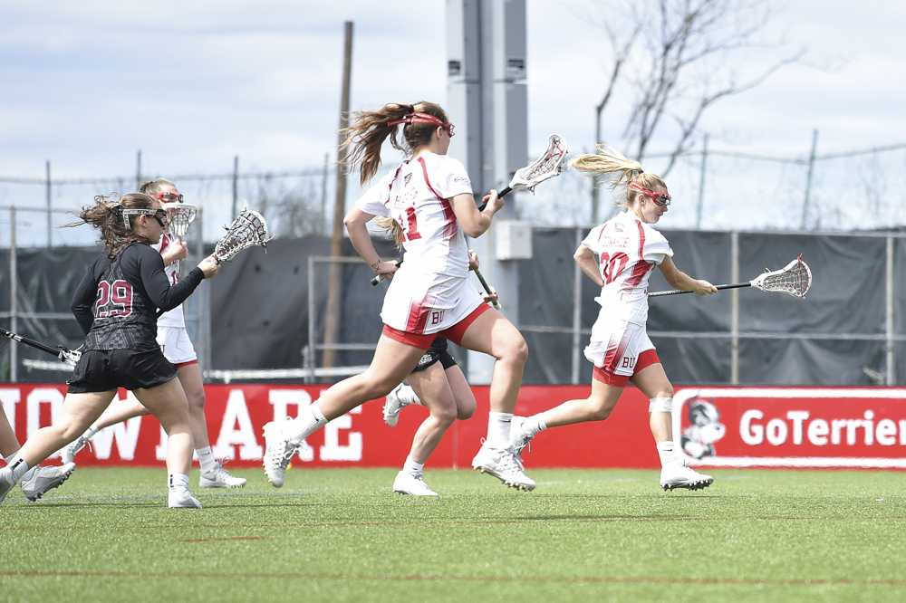 Senior attack Avery Donahoe (#30) returned to the field for the first time since April 11 in BU’s quarterfinal matchup against Colgate. PHOTO BY MADDIE MALHOTRA/DFP FILE PHOTO