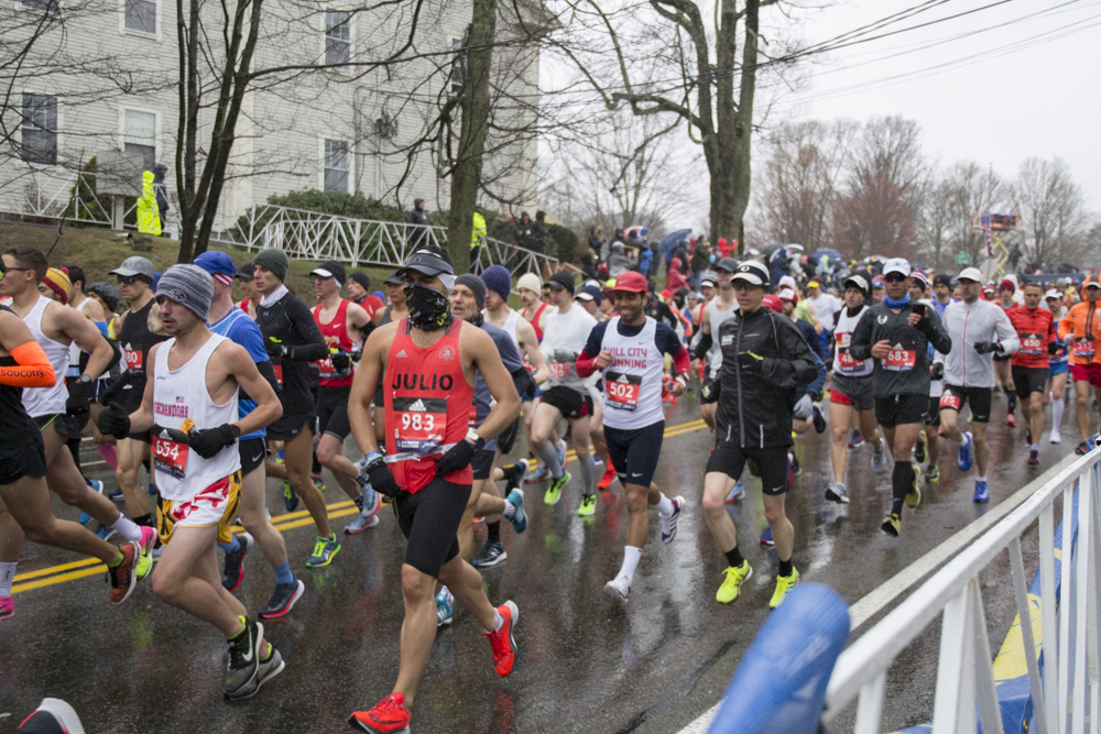 Painting the 2023 Boston Marathon start line in Hopkinton