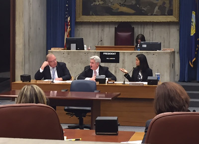 Boston City Councilor Michelle Wu speaks Monday during a city council public hearing regarding bringing alcoholic beverages into restaurants, also known as BYOB. PHOTO BY CAROLYN HOFFMAN/DAILY FREE PRESS STAFF