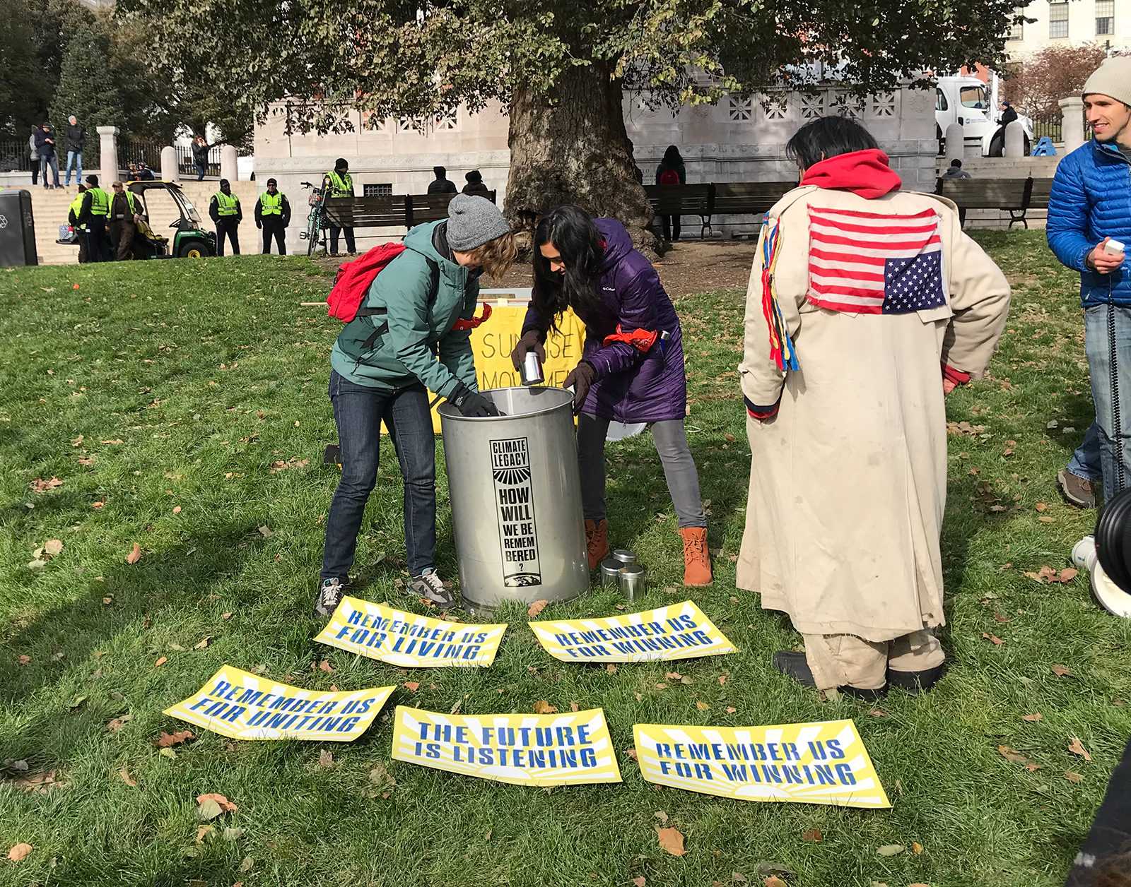 Residents engage in the Climate Legacy Time Capsule Project on Saturday in front of the State House. PHOTO BY ISABEL CONTRERAS/ DAILY FREE PRESS STAFF