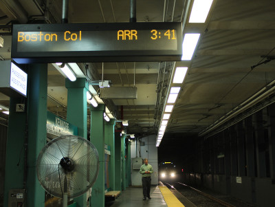 The MBTA announced the addition of Green Line countdown signs at Copley, Arlington, Boylston, Park Street, Haymarket, and North Stations this week. PHOTO BY SUSIE TERASAKI/DAILY FREE PRESS CONTRIBUTOR