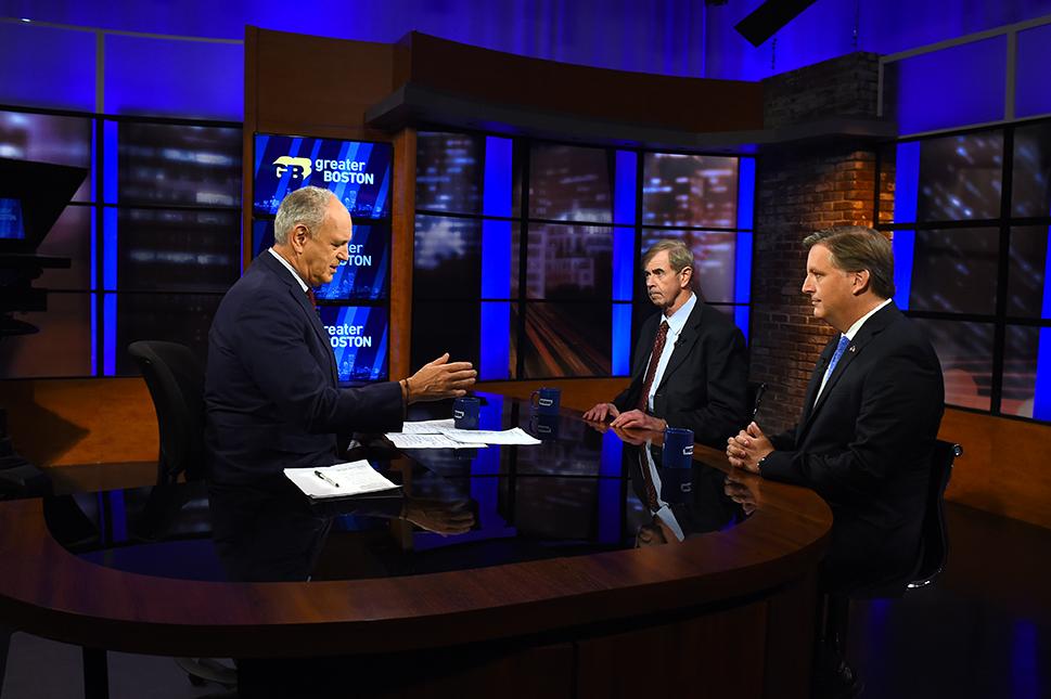 Democratic incumbent Bill Galvin and Republican challenger Anthony Amore faced off Monday night in the only Secretary of State debate scheduled before the general election next month. COURTESY OF MEREDITH NIERMAN/ WGBH NEWS
