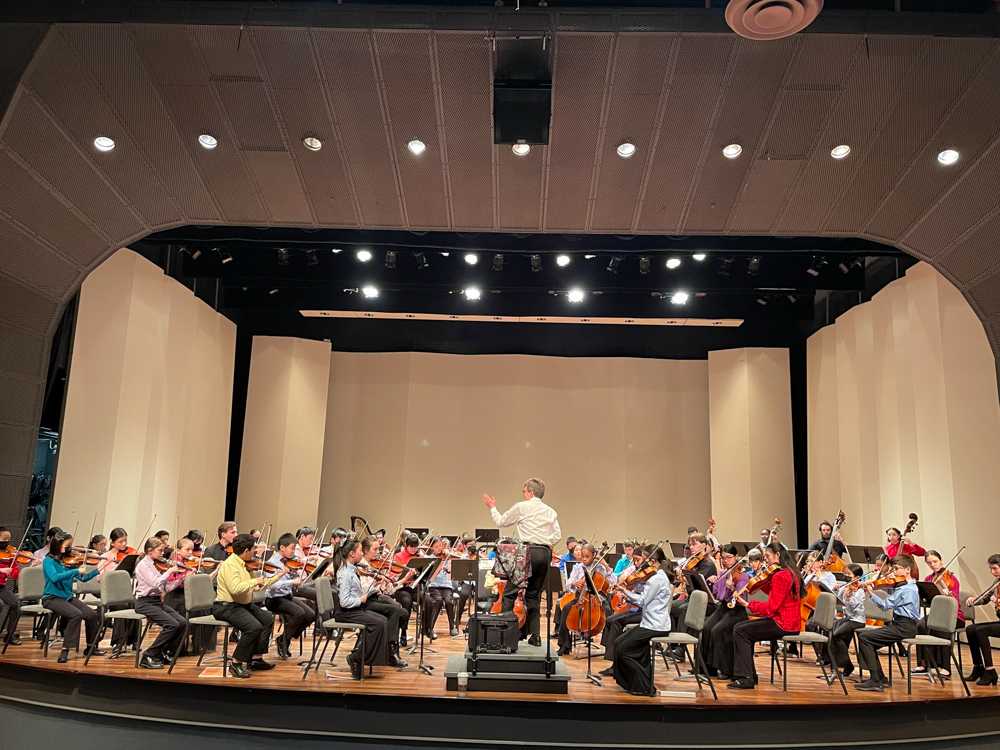 Students performing in an orchestra